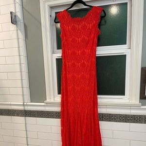 Aqua lace floor length dress